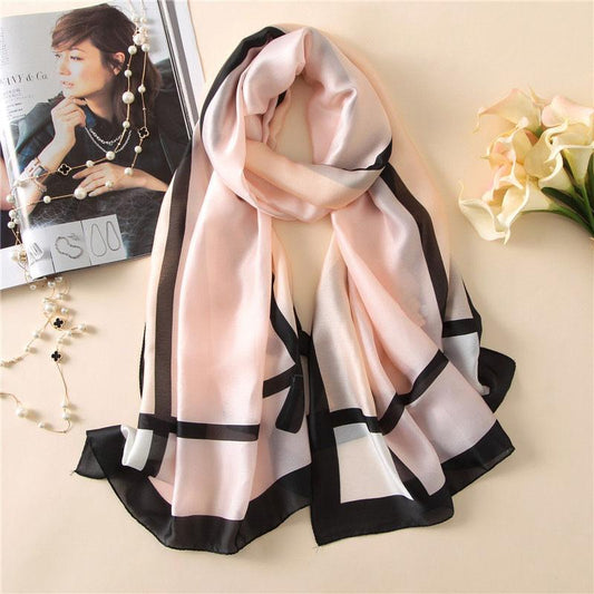 Flower Wrap Shawl Silk Imitation Satin Women Elegant Scarf  All-match Headscarf Sunscreen Gauze Shawl