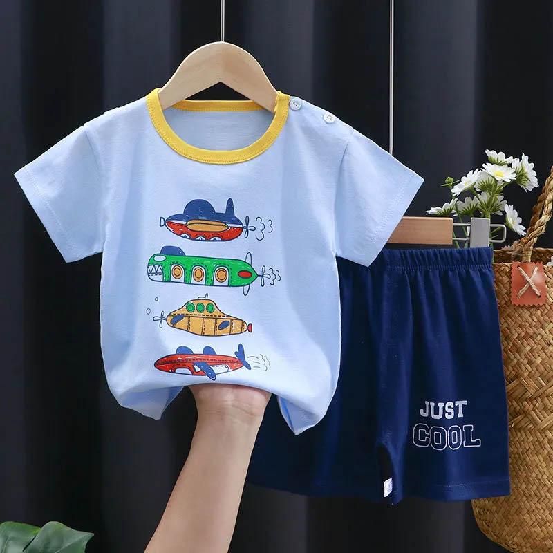 Children's Short-sleeved Suit Cotton Baby Clothes Boy Shorts Half-sleeve 0-7 Years Old Baby T-shirt Summer Children's Clothing