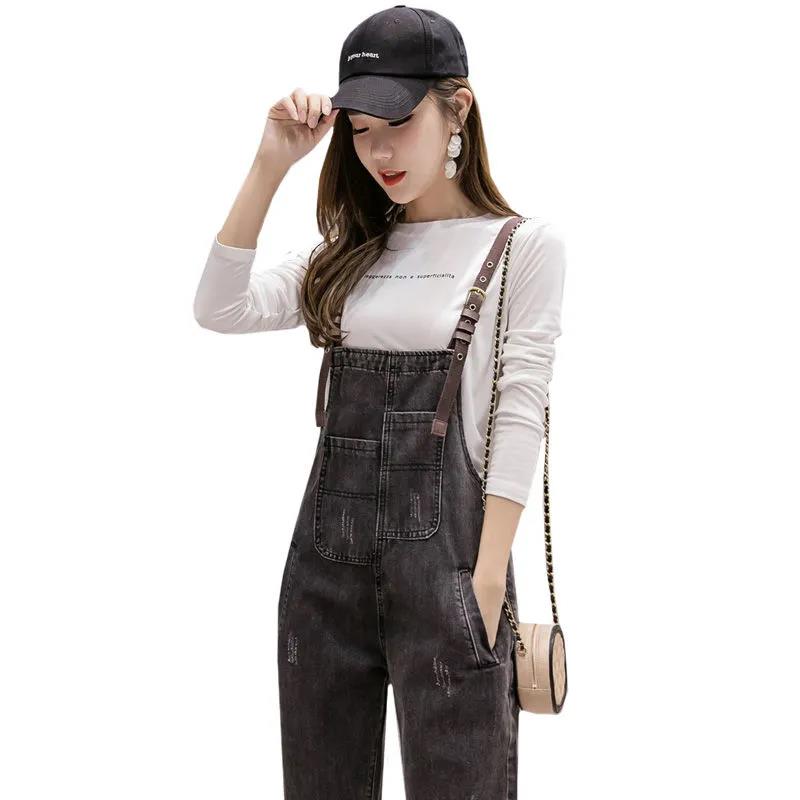 WTEMPO Summer Denim Jumpsuit Woman Jeans Long Romper Pants Pockets Sleeveless Adjusted Overalls Trousers