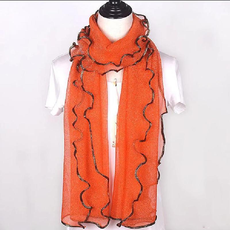 Women's Autumn Winter Long Solid Color Scarf Fashion Muslim Gauze Ethnic Wind Scarf Silk Scarf Ruffled Bright Scarves Soft Neckerchief Bright Colors