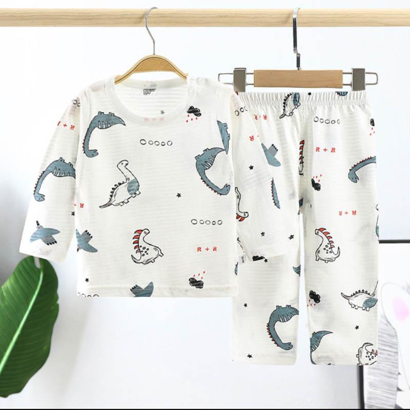 Children's home clothes set cute printing air-conditioning clothes long-sleeved boys and girls pajamas summer cool breathable leisure two-piece set