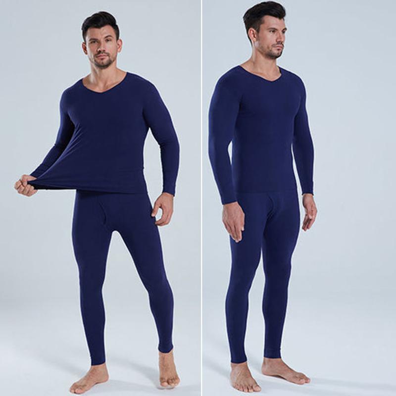 Men Winter Thermal Underwear V-neck Male Autumn Tight Suit Thicken Windproof Long Sleeve High Elasticity Tracksuit Wearable Versatile Spring Pajamas