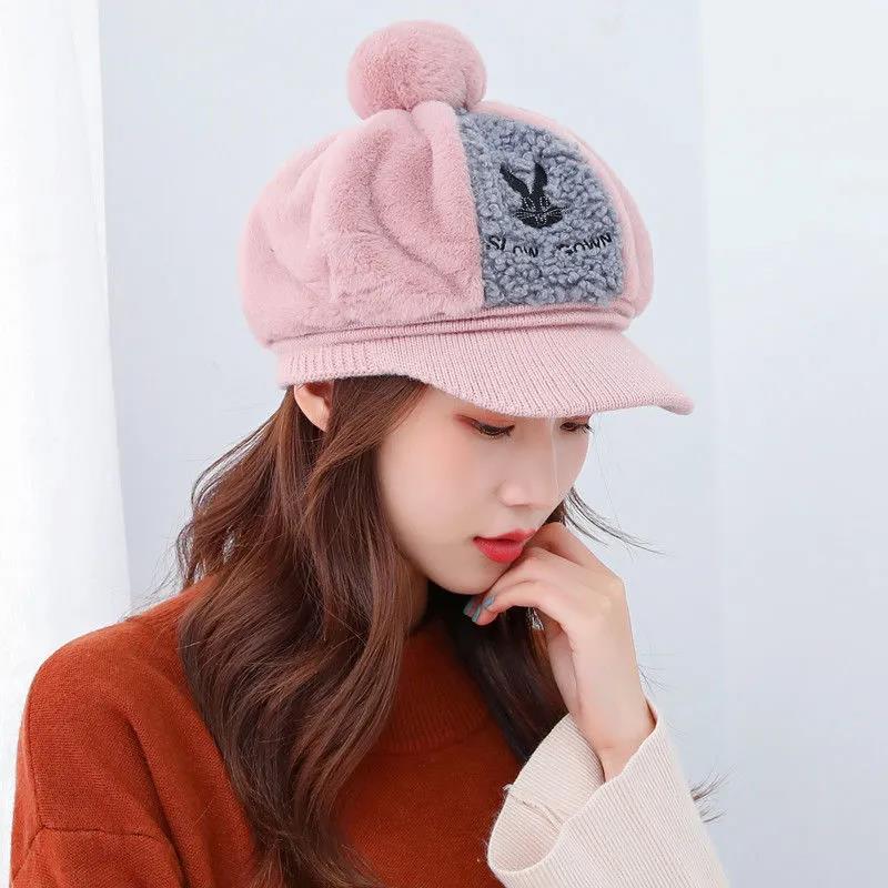 Winter Women's Hats Fashion Wild Embroidery Plush Hats Thick Warm and Windproof Caps