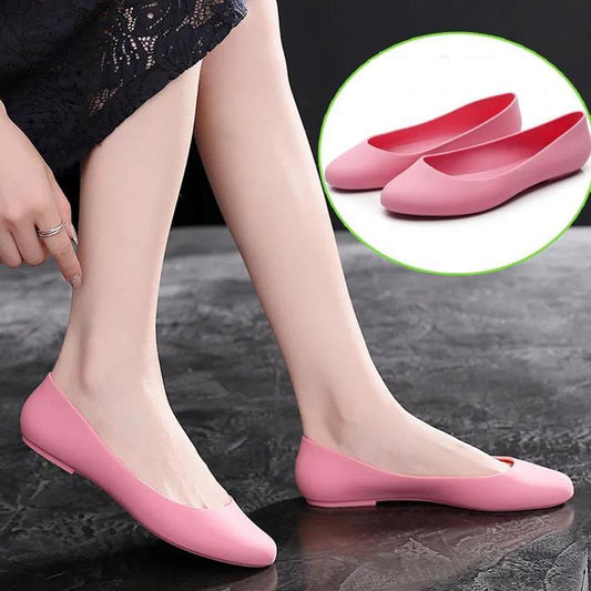 Fashion Sandals Ladies Plastic Crystal Jelly Glue Shoes Flat Heel Flat Cover Foot Non-slip Shallow Mouth Rain Boots