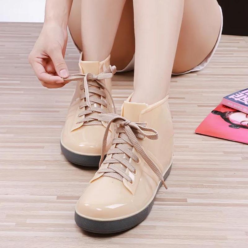 Low-cut Rain Boots Ladies Water Shoes Short Rain Boots Student Low-tube Short Rain-proof Lace-up Board Shoes Water Boots Non-slip Rubber Shoes