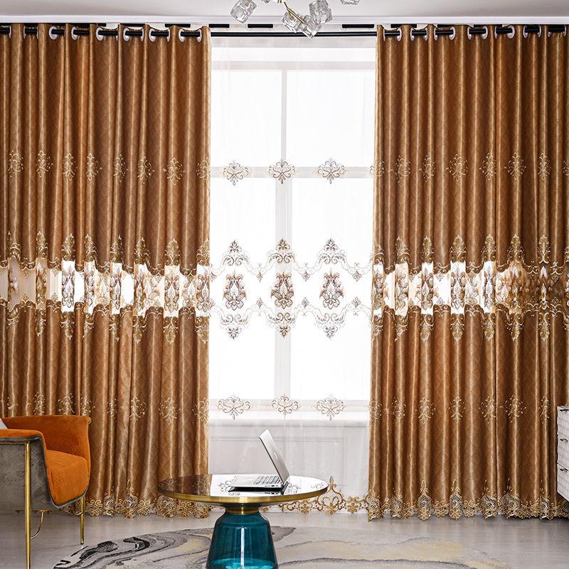 1/2pcs High-end Hollow European Water-soluble Embroidered Curtains for Living Room Balcony Bedroom Thick Double-layer Curtains