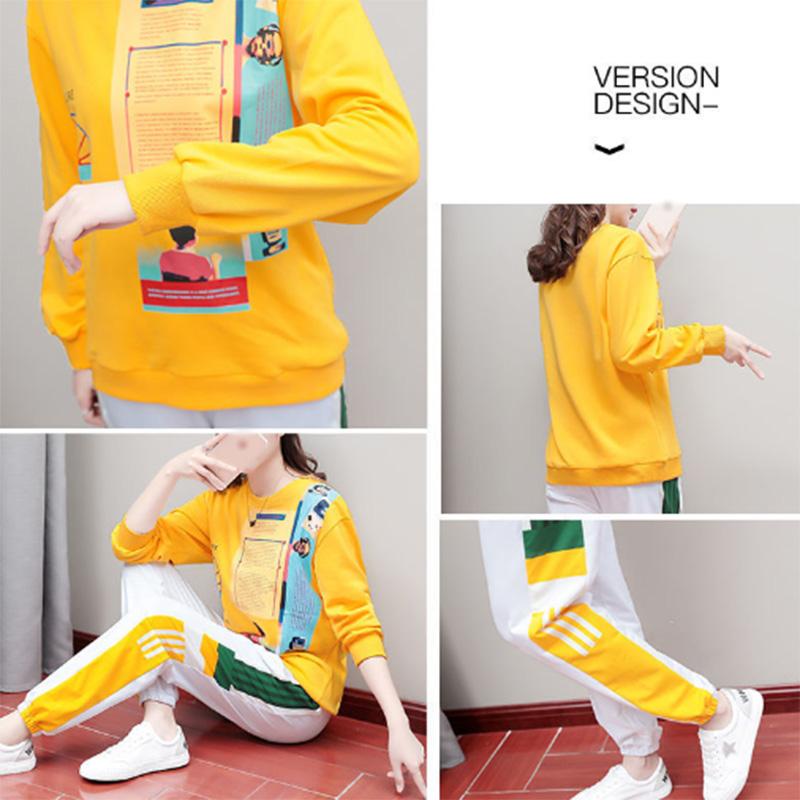 Suit Spring and Autumn Sweater Long-sleeved Casual Sports Suit Women's Fashion Stitching Large Size Sports Pants Two-piece Trendy