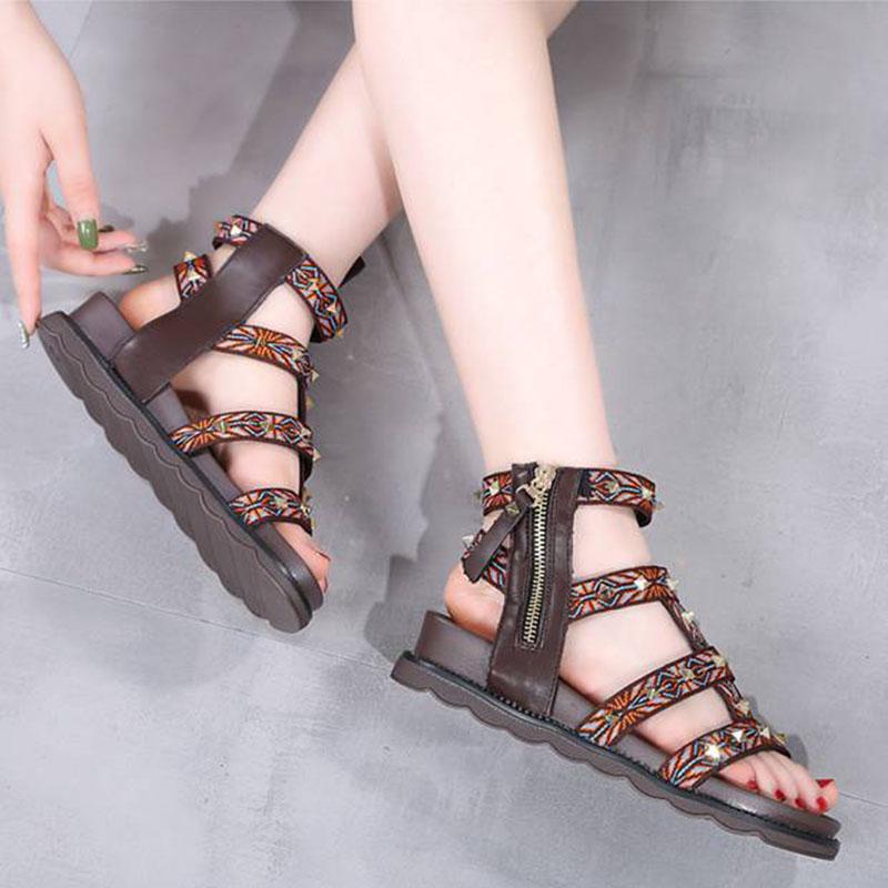 Plus Size 35-40 Summer Women Outdoor Rome Ethnic Flip Flop Flat Bohemian Beach Shoes Non-slip Office Lady Sandals