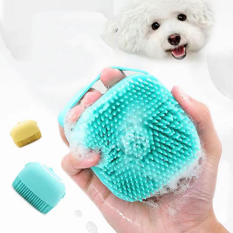 Pet Bath Brush Dog Bath Artifact Shampoo Bath Liquid Storage Cup Silicone Cat Puppy Bath Brush Pet Cat Dog Grooming Comb Hair Removal Massage Brush