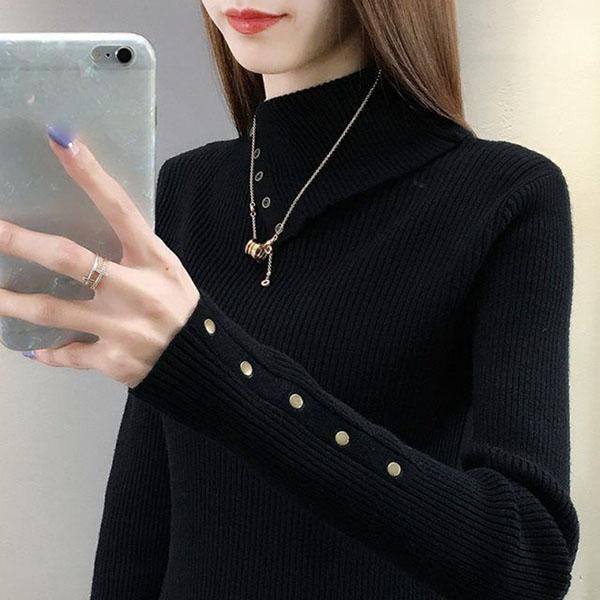 Autumn and Winter Knitted Long-sleeved Sweater Women's High-necked Wild Thickening Bottoming Shirt Pure Color Simple Female Top