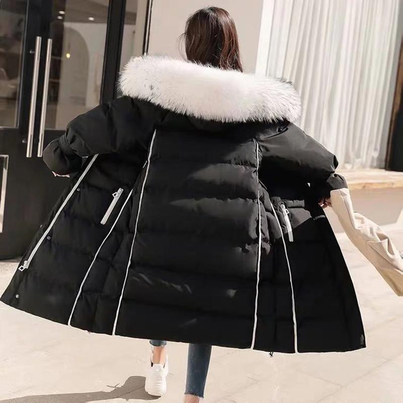 Women's Mid-length Down Jacket Winter Korean Loose Cotton Clothes Casual Hooded Padded Jacket Quilted Jacket