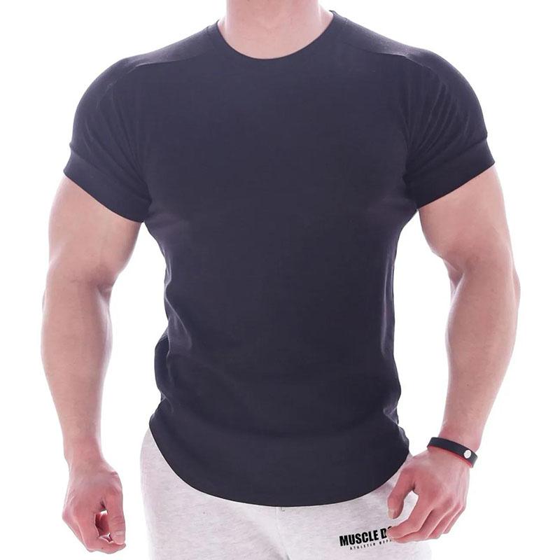 Sport Tees Men Slim T-shirt Stretch Muscle Shirt Half Sleeve Overshirt Solid Color Pullover Modal Casual Top Male Clothing