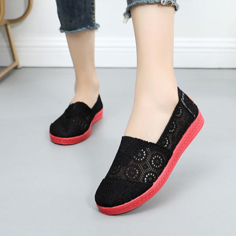 Summer Cloth Shoes Hollow Breathable Mesh Women's Shoes Non-slip Soft Bottom Flat Flat Heels Women Sandals Work Shoes