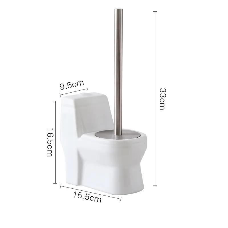 Creative Handmade Toilet Brush Holder Set Creative Bathroom Cleaning Ceramic Long Handle Free Punching Toilet Brush