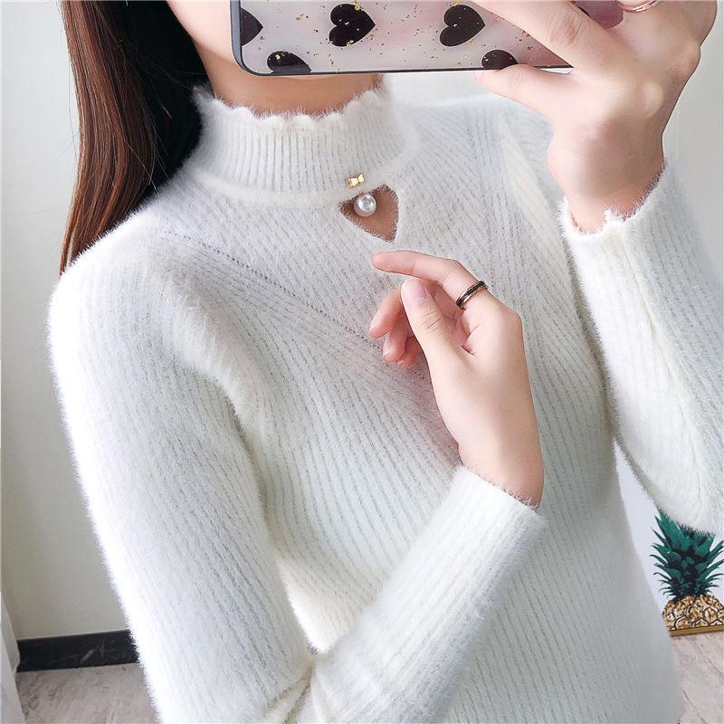 Autumn and Winter Half Turtleneck Sweater with Slim Bottoming Shirt All-match Knitted Women's Top