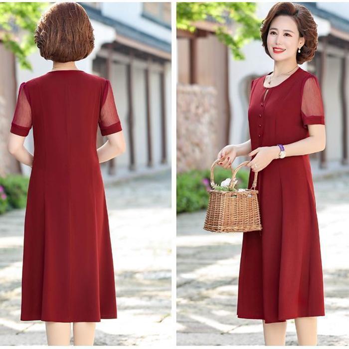 Mid-length L-XXXXXL Women's Summer Dress Chiffon Veil  Round Neck Short Sleeve Solid Color Daily Wear