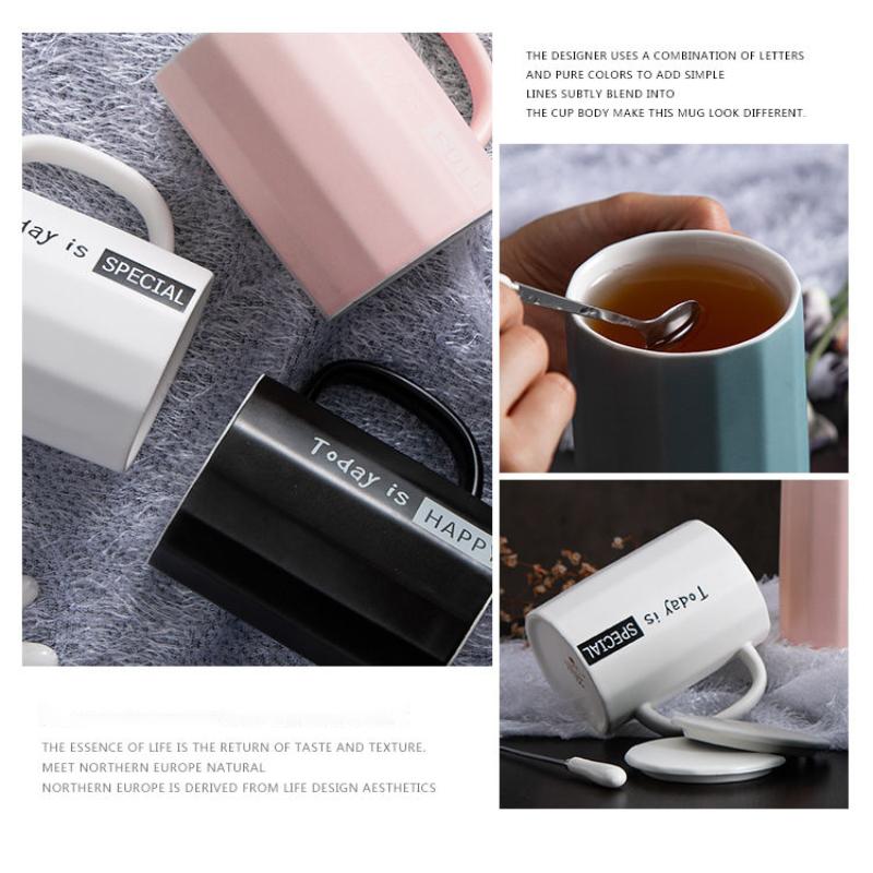 Net Red Water Cup Ins Mug Men and Women Cups Home Office Simple Ceramic Cup with Lid Spoon Gift