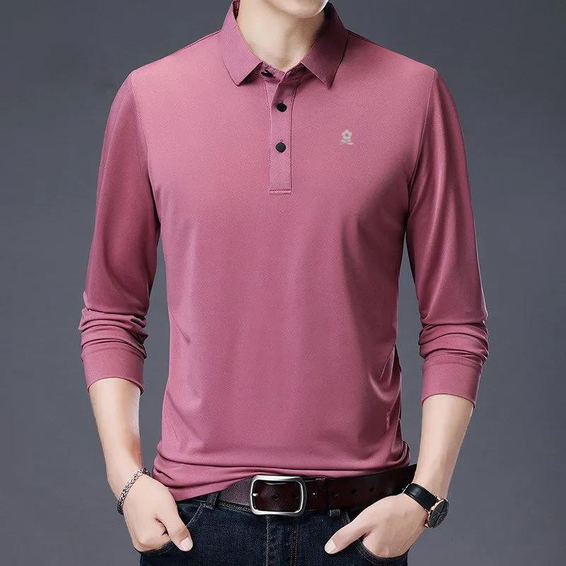 Long-sleeved POLO Shirt, Lapel Thin Bottoming Shirt, Business Casual Solid Color POLO Shirt, Suitable for Young and Middle-aged Men