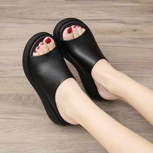 Women Sandals Platform Wedge PU Leather Mules Open Toe Slides Shoes Summer High Heels Sandals