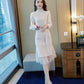 Autumn Winter Women's Long Sweater Dress Calf Length Slim Outer Wear Knit Dress with Belt