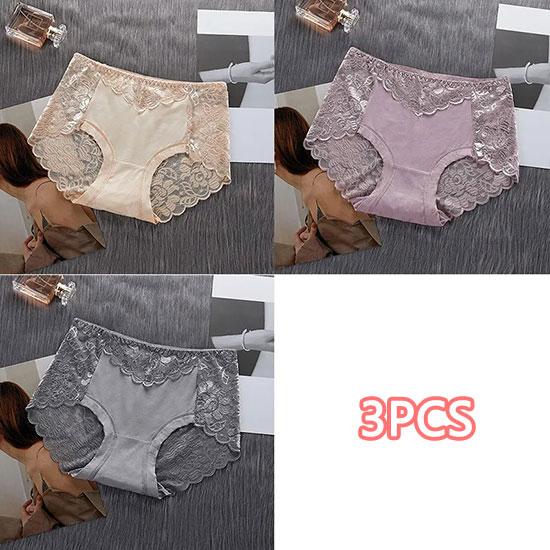 3PCS Women's Panties Sexy Lace Mid-waist Transparent Seamless Underwear Hip-lifting Thin Section Mid-low Waist Briefs