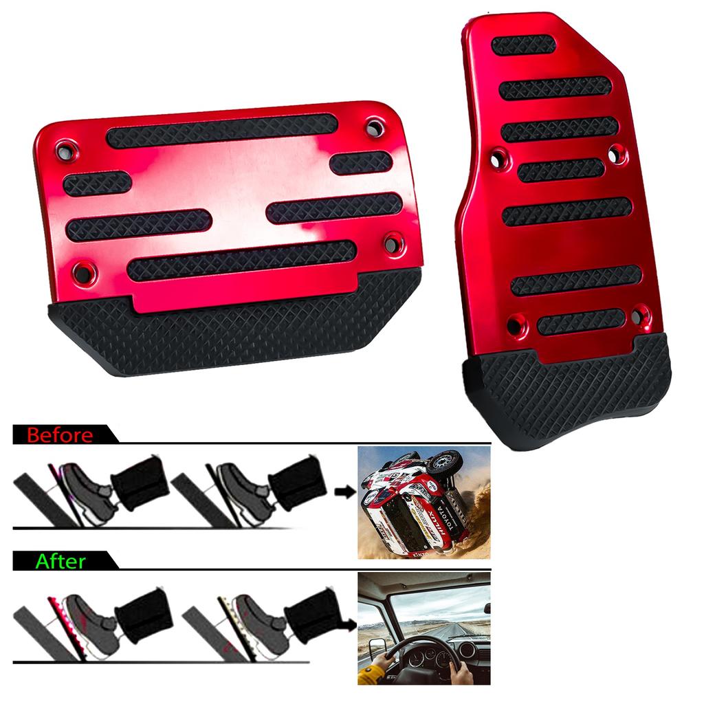 2Pcs Universal Car Pedals Cover Aluminum Automatic Brake Gas Accelerator Non-Slip Foot Pedal Pad Kit Red Blue Silver Accessories