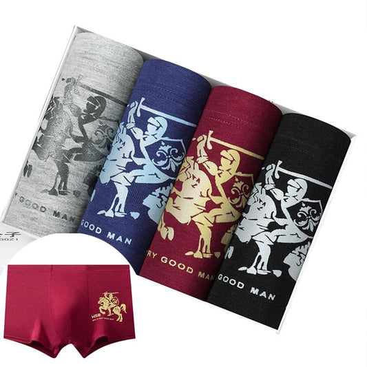 4 Packs Men's Modal Underwear Men's Boxer Shorts Youth Mid-waist Breathable Large Size Underwear Antibacterial Sports Four-corner Shorts for Men