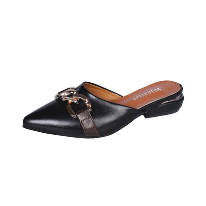 Plus Size Women Slippers Outdoor High Heels Non-slip Office Lady Pointed Toe Leather Sandals