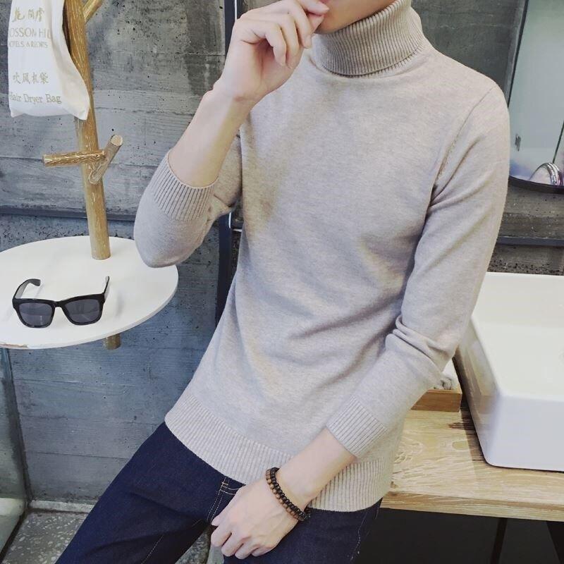 Autumn Winter Men'S Sweater Warm Men'S Turtleneck Sweater Solid Color Casual Sweater Men's Slim Fit Knitted Pullovers