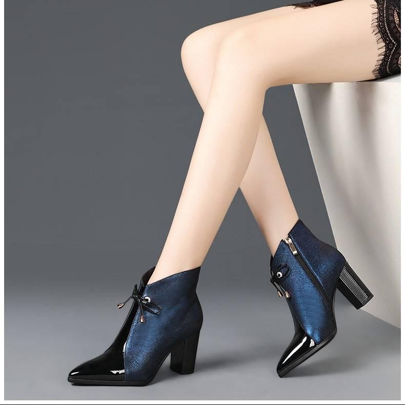 Women's Boots Pointed Toe Ankle Boots Thick Heel High Heels Shoes Woman Female Boots Winter