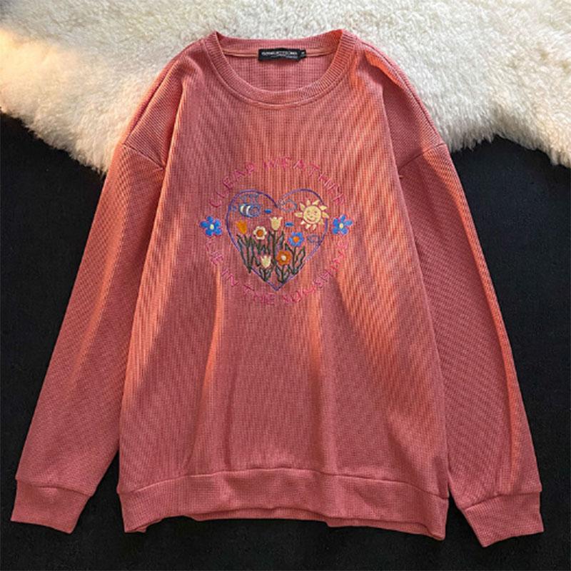 Waffle Vibe Wind Sweater Women's Trendy Ins Spring and Autumn Niche Loose Embroidery Long-sleeved Top Women