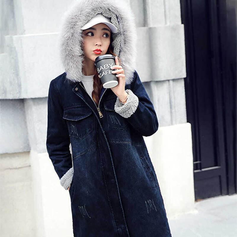 Winter Coat Women's Mid-length Loose and Thick Plus Velvet Lamb Wool Cotton Jacket Denim Jacket Cotton Jacket