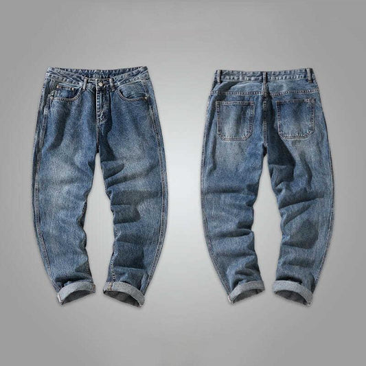 Spring and Autumn Retro Straight Leg Loose Jeans Men's Slim Stretch Stretch Feet Casual Pants