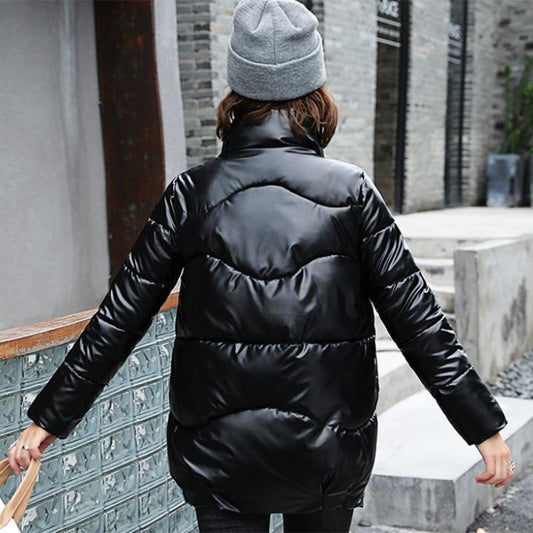 Glossy Short Women's Down Jacket Winter Korean Style Loose Cotton Clothes Casual Stand-collar Cotton Bread Jacket