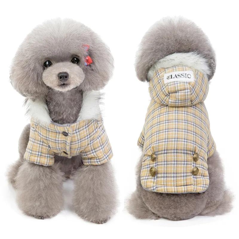 Pet Dog Cat Winter Clothes Plaid Padded Jacket Fleece Coat Bichon Teddy Cat's Warm Coat Pet Rompers Puppy Clothes Pet Supplies Cat's Clothing