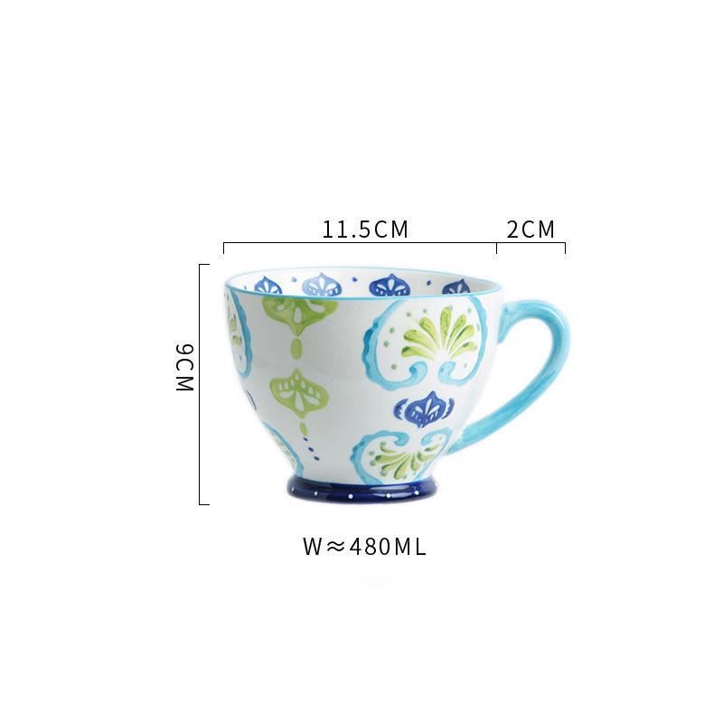 Nordic Hand-painted Ceramic Breakfast Mug Creative Personality Trend Large Capacity Coffee Oatmeal Mug Milk Cup