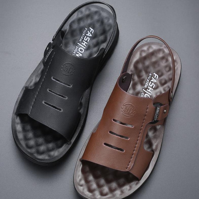 Full Cowhide Summer Men's Sandals  Casual Slippers Sandals Beach Shoes