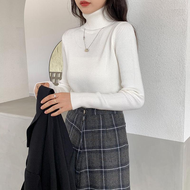 Turtleneck Sweater Women Autumn Winter New Slim Long Sleeve High Neck Pullover Knitted Sweaters White Jumper Basic Tops Casual Clothes Women