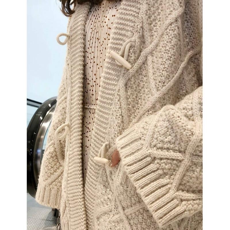 Women's Korean Warm Sweater Coat Cardigan Thickening Twist Loose Knitted Sweater Fashion