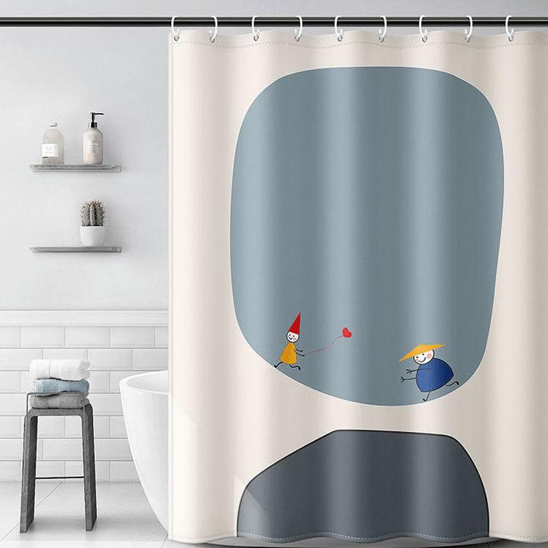 Simple Shower Curtain 180*180cm Waterproof Cloth Bathroom Shower Curtain Hanging Curtain Thickening Mold-proof Partition Curtain Free Perforation