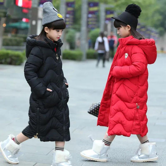 Girls' Winter Warm Cotton Clothes Thicken Plus Fleece Windproof Knee Winter Clothes