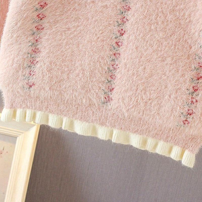 Girls Baby Mink Velvet Sweater Baby Children Sweater Pullover Knitwear Autumn and Winter Long-sleeved Top Loose Ruffle Sweater