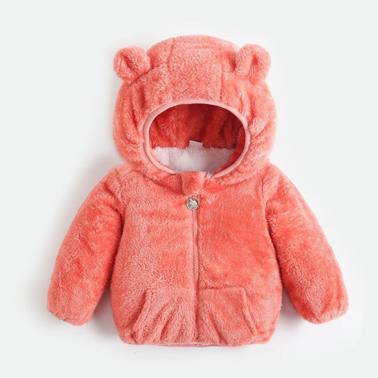 Children's Jacket Boys and Girls Autumn and Winter Padded Cotton Clothes Baby Children Coral Fleece Children's Hooded Plus Velvet Padded Jacket