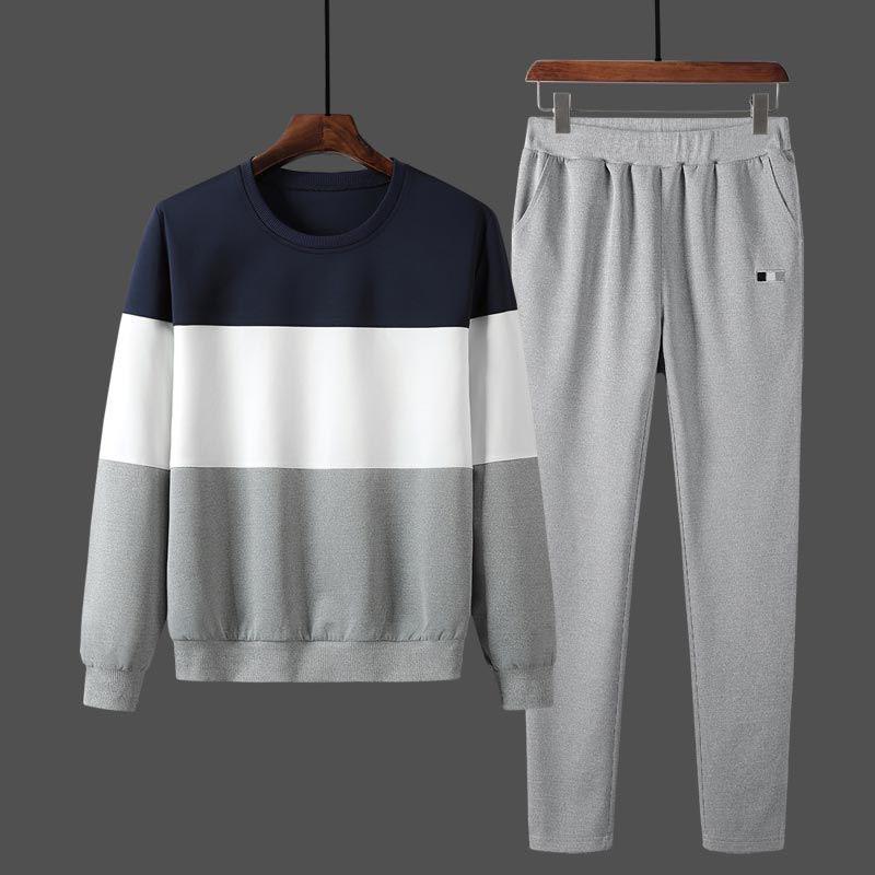 Men's Clothing 2pcs set Trendy Joker Long Sleeve Casual Sweatshirt Set Large Size Spring and Autumn