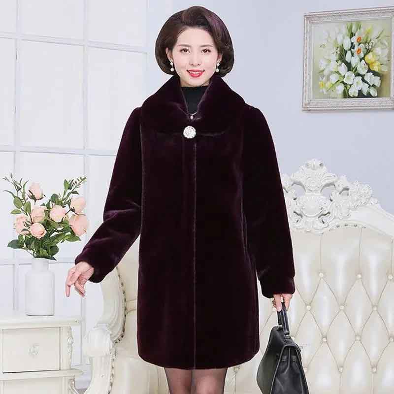 Middle-aged and Elderly Mink Fleece Top Loose Thickened Cotton Coat Fur Coat