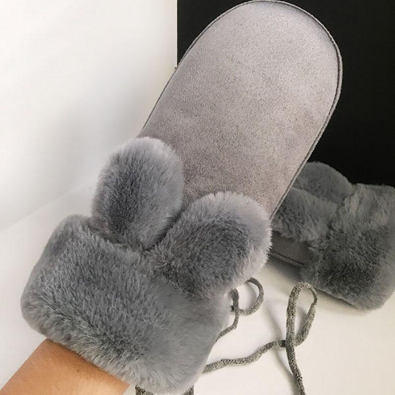 Gloves Winter Korean Cute Suede Linking Necklace Cycling and Velvet Warm Cotton Gloves Rabbit Ears and Velvet Gloves