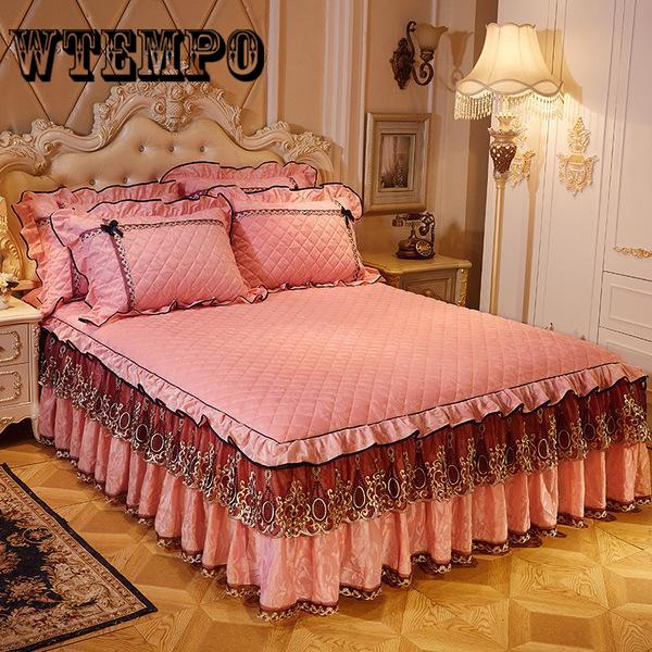 Ruffled Bed Skirt Queen Size Cotton Flower Cotton Bedding Set Bed Sheet