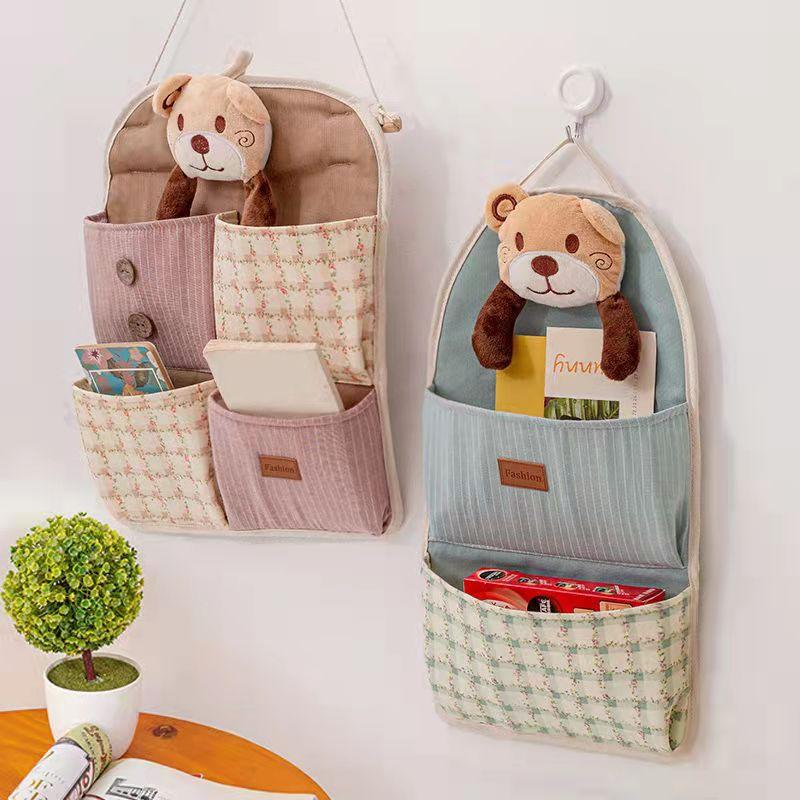 Multi-pocket Lovely Fabric Sundry Storage Bag Dormitory Door Back Wall Hanging Bag Cell Phone Key Storage Hanging Bag Home Organizer