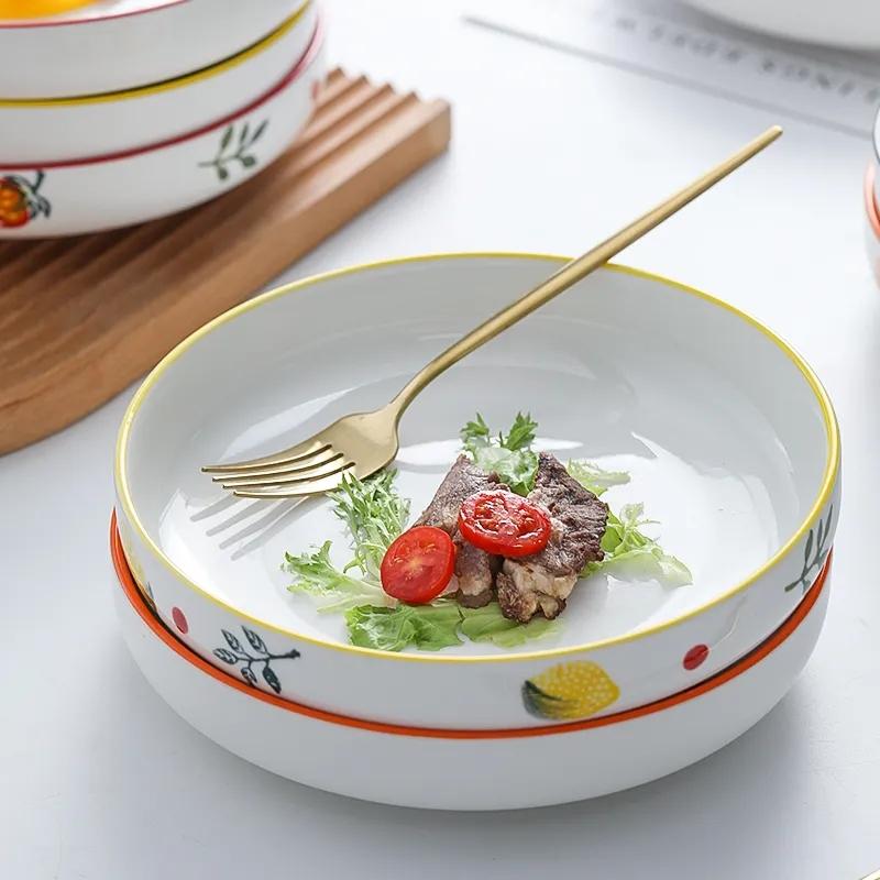 Hand-painted Deep Dish Soup Plate Underglaze Ceramic Rice Plate Household Fruit Salad Plate Simple Japanese Style