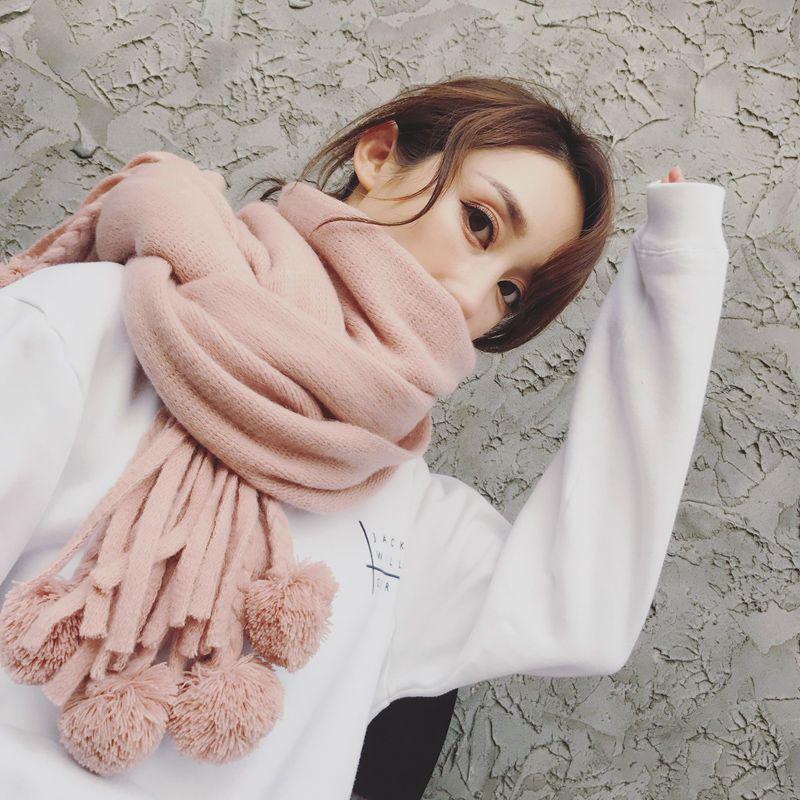 Winter Female Wool Plaid Scarf Women Cashmere Scarves Wide Lattices Long Shawl with Ball Tassel